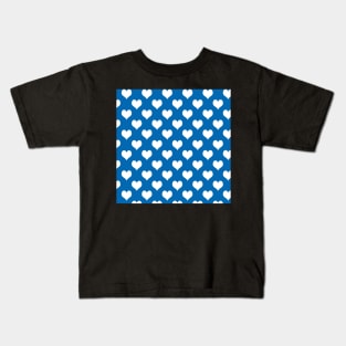 Bright Blue and White Heart Pattern Kids T-Shirt